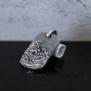 David Yurman Men's Sterling Silver 35mm Waves Collection Dog Tag Pendant Amulet